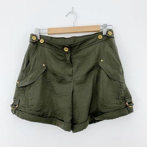 ❗️Armani Exchange Olive Moss Green Satin Silky Cuffed Cargo Shorts Size 6
